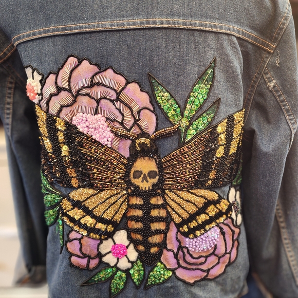 Penningtons Jackets & Blazers - Penningtons Hand Beaded & Painted Distressed Blue Denim Jacket